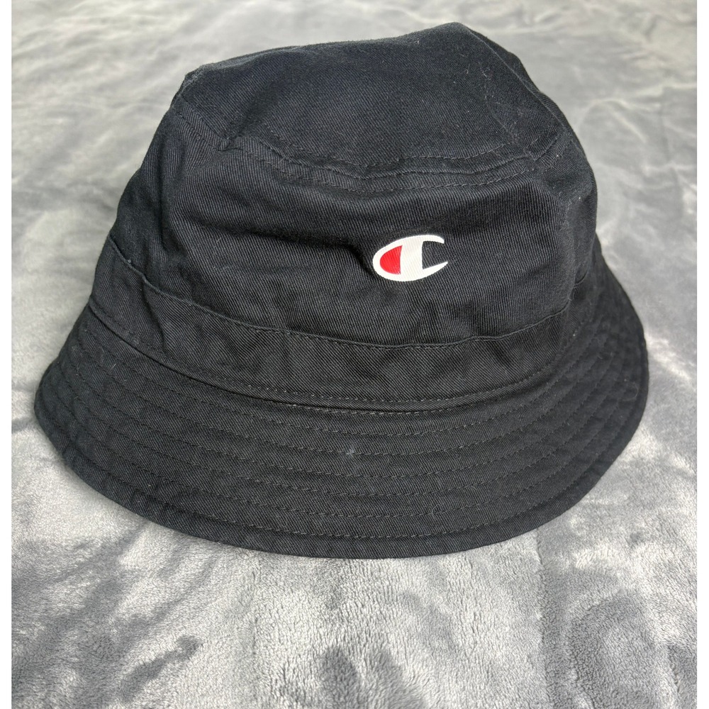 Champion Unisex C Logo Bucket Hat OSFA Black Solid Embroidered Cotton Sun Cap